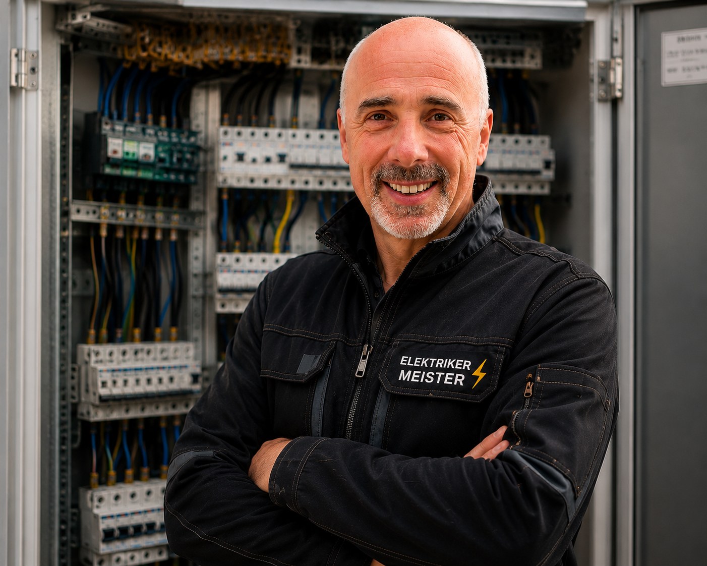 Elektrikermeister Gerold Göhring vor einem geöffneten Sicherungskasten